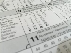 A photo of a yearly calendar, displaying the month of September