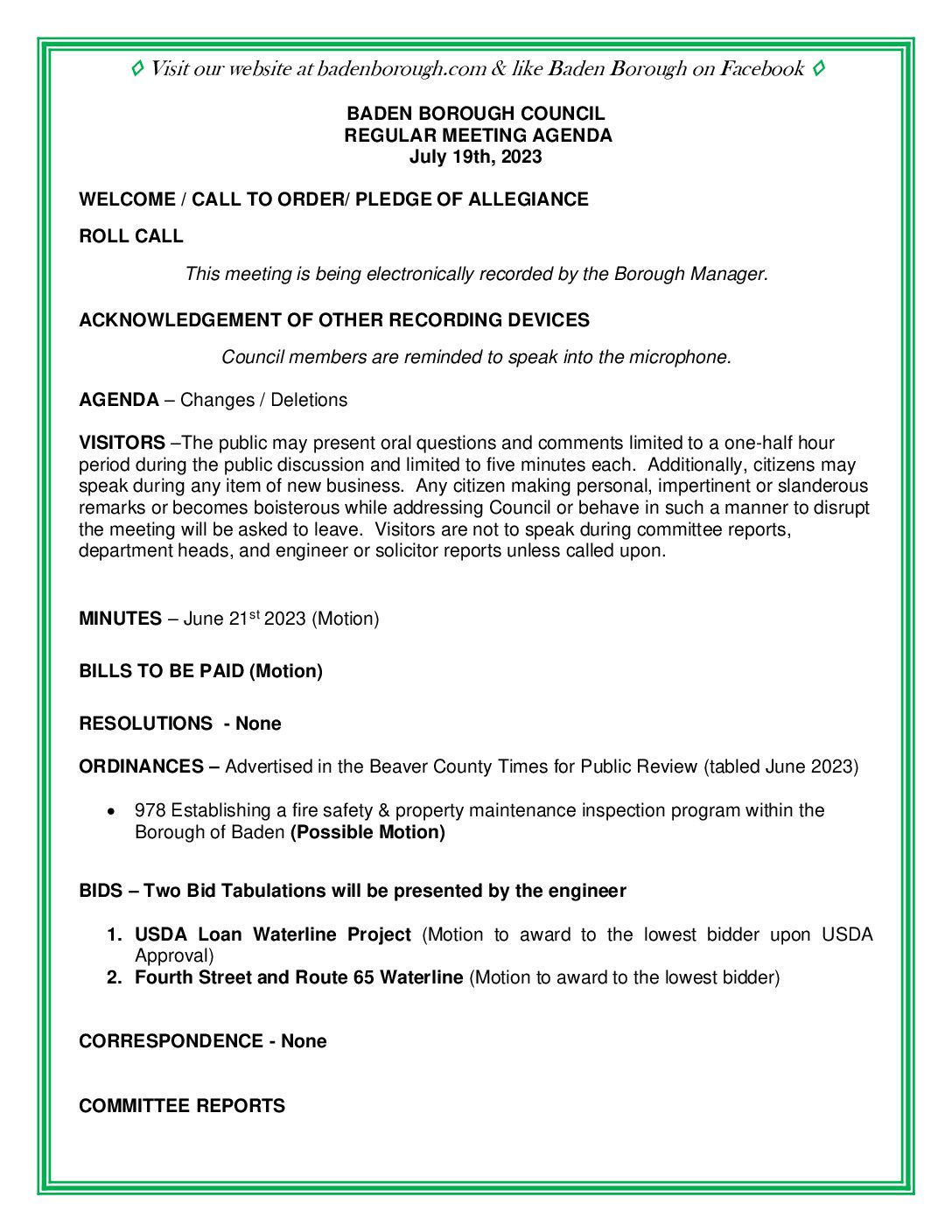 Thumbnail of the first page of 'Council Agenda – July 18th, 2023'