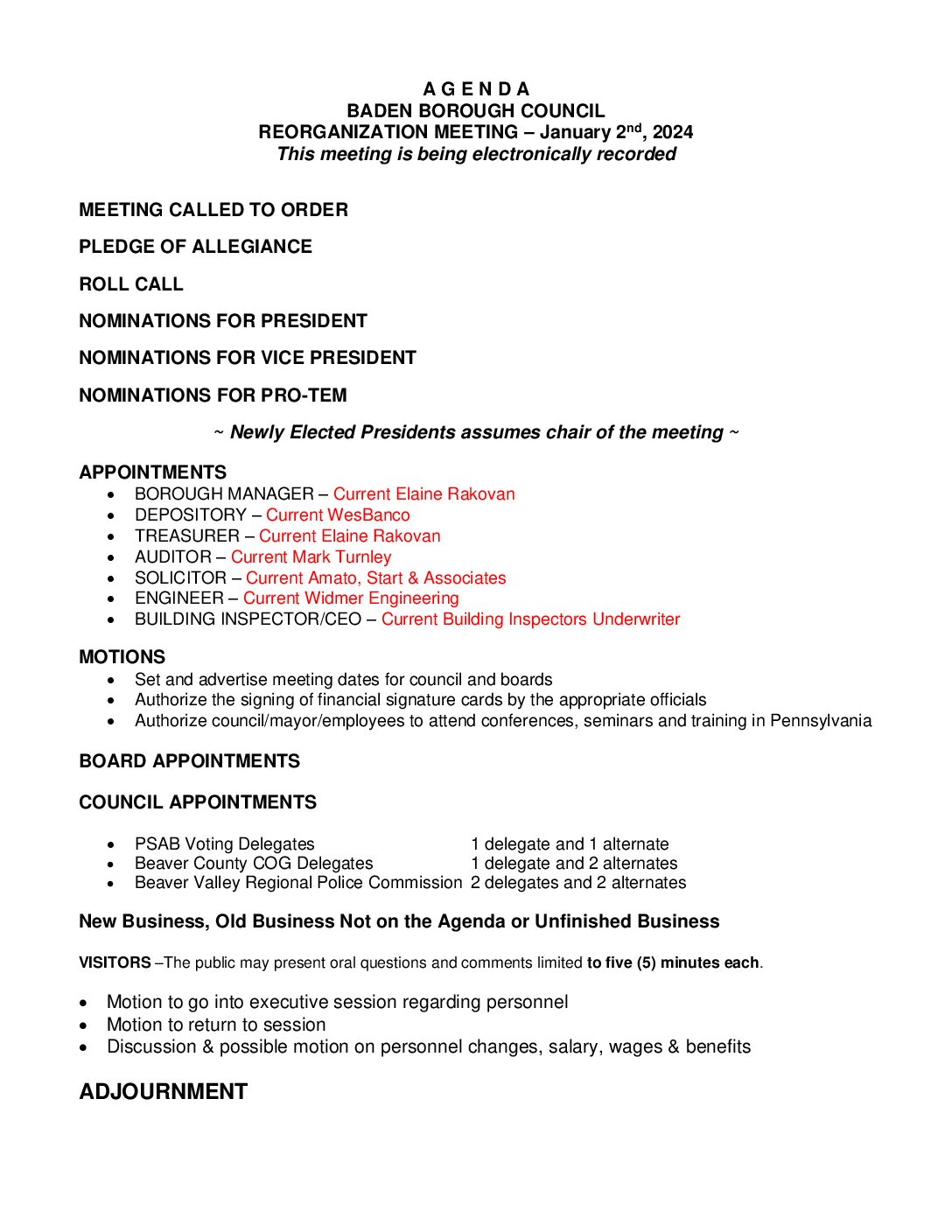 Thumbnail of the first page of 'Council Agenda – January 2nd, 2024'