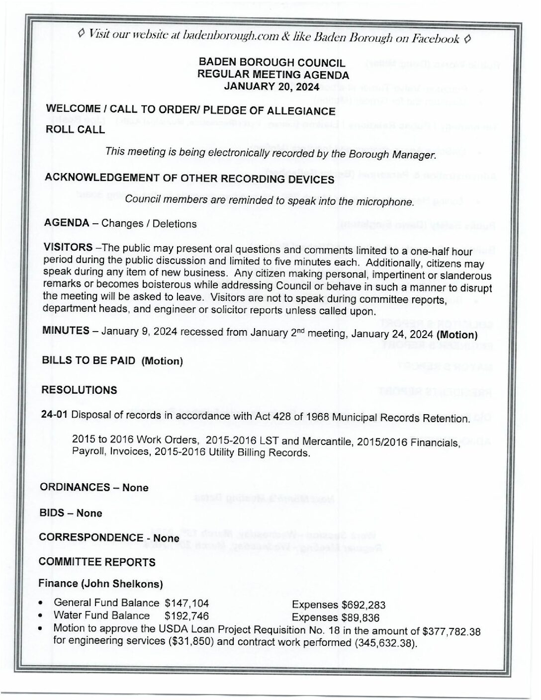Thumbnail of the first page of 'Council Agenda – February 20th, 2024'