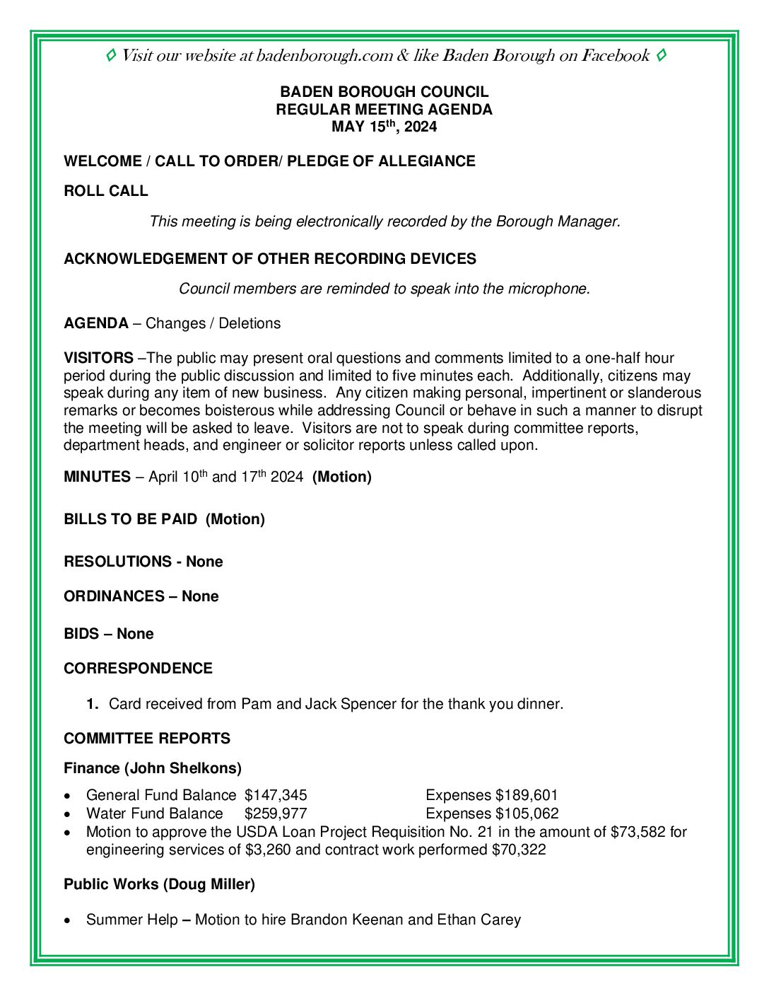 Thumbnail of the first page of 'Council Agenda – May 15th, 2024'