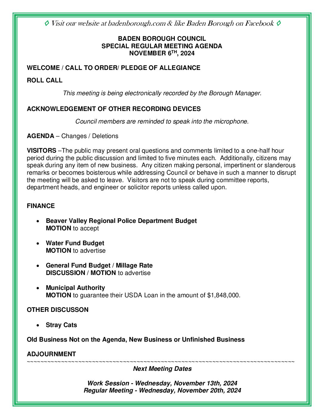 Thumbnail of the first page of 'Council Agenda – November 6th, 2024'