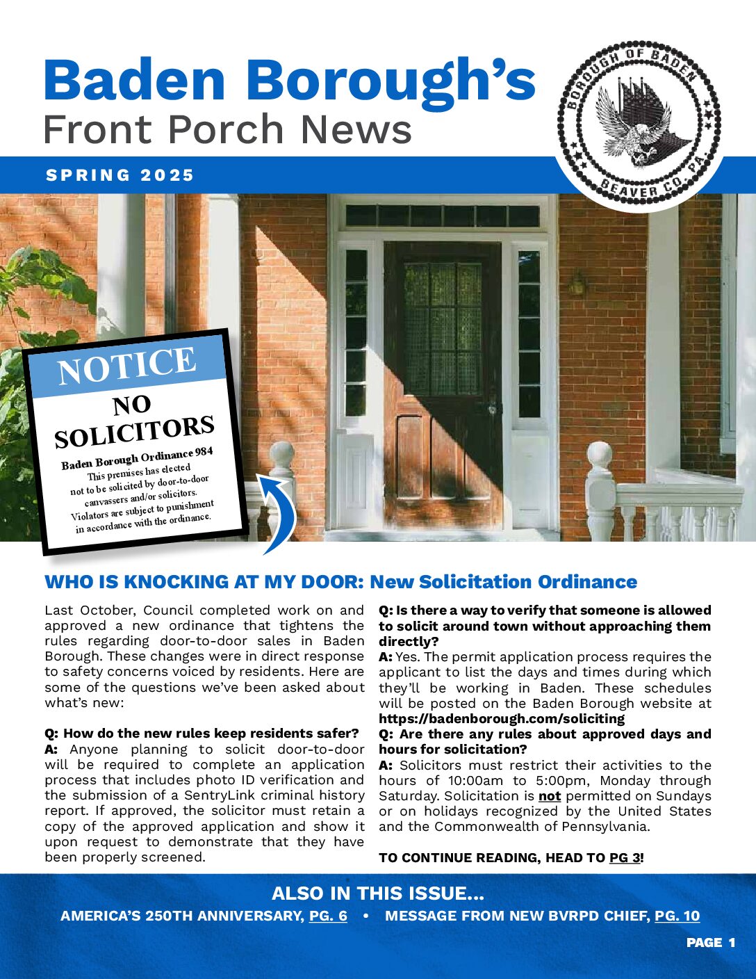 Thumbnail of the first page of 'Front Porch News – Spring 2025'