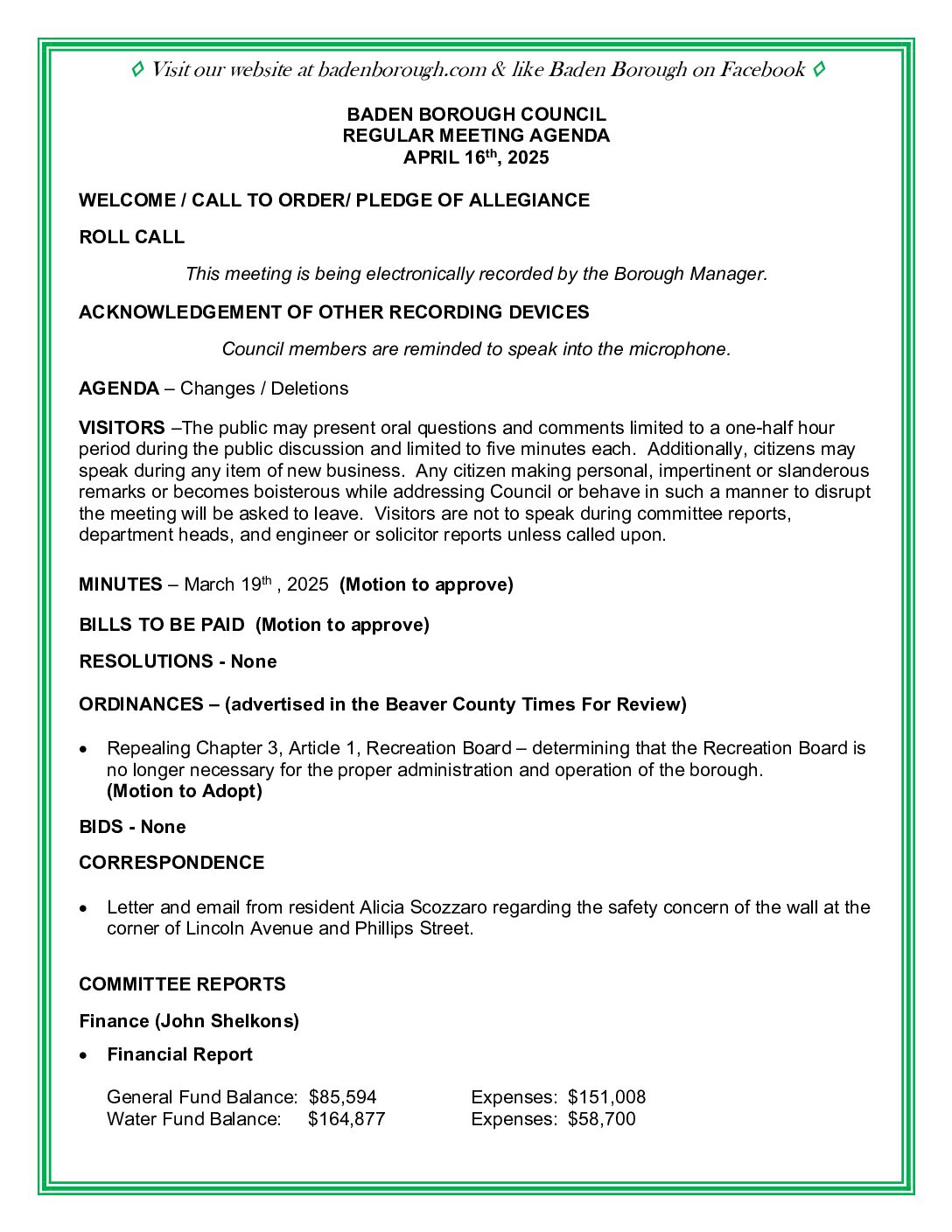 Thumbnail of the first page of 'Council Agenda – April 16th, 2025'