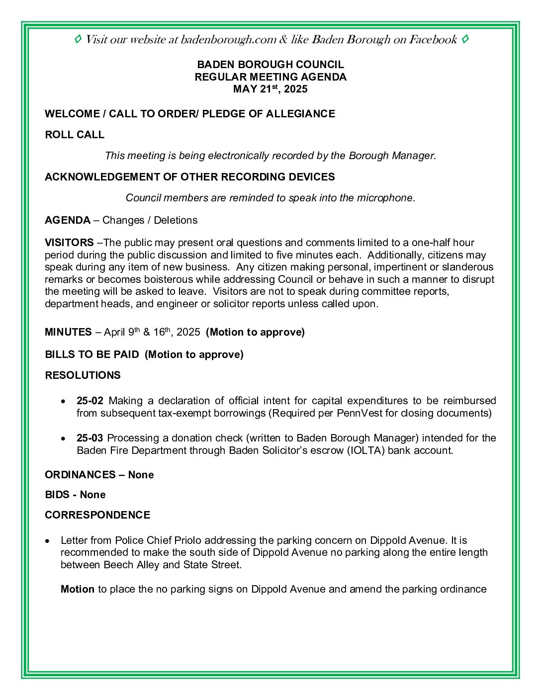 Thumbnail of the first page of 'Council Agenda – May 21st, 2025'