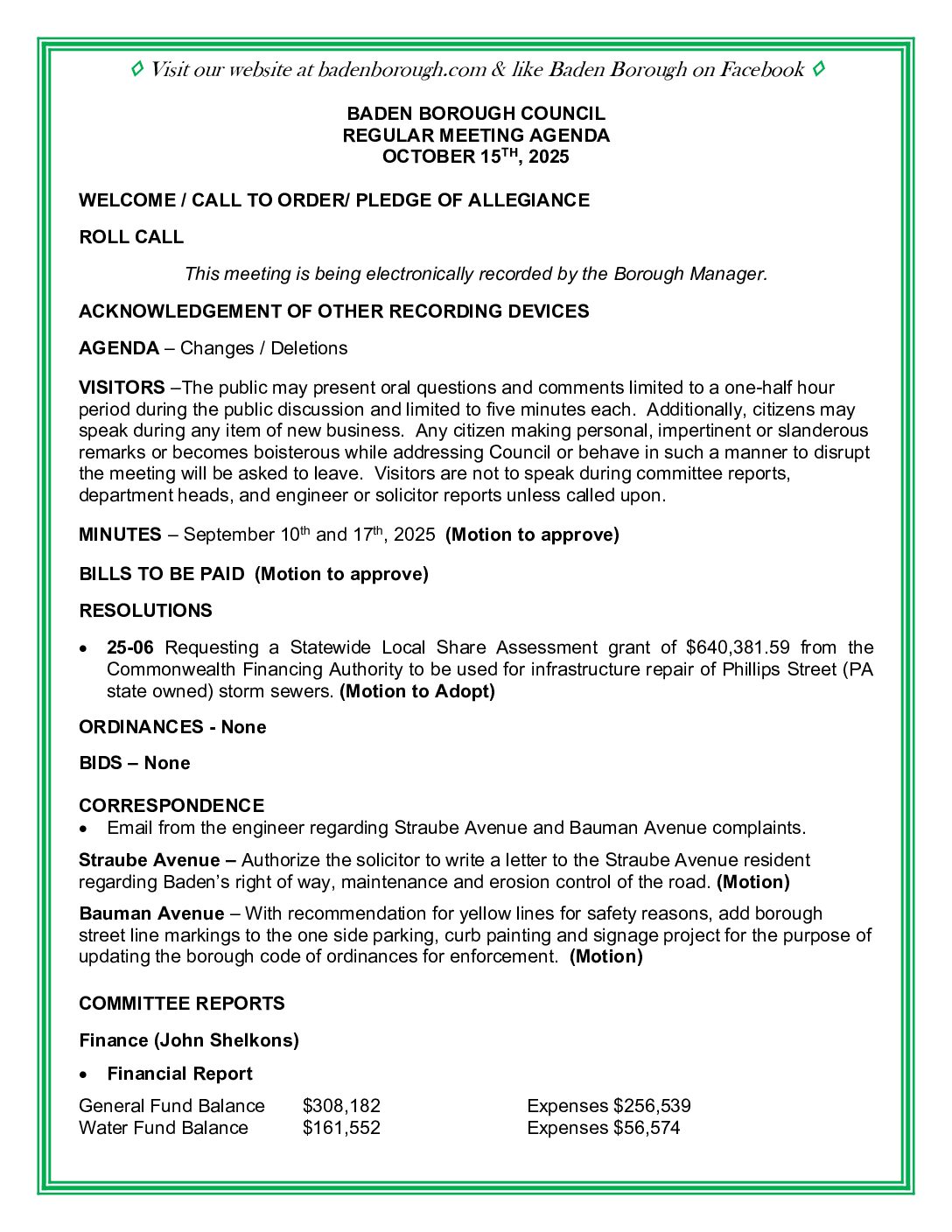 Thumbnail of the first page of 'Council Agenda – October 15th, 2025'