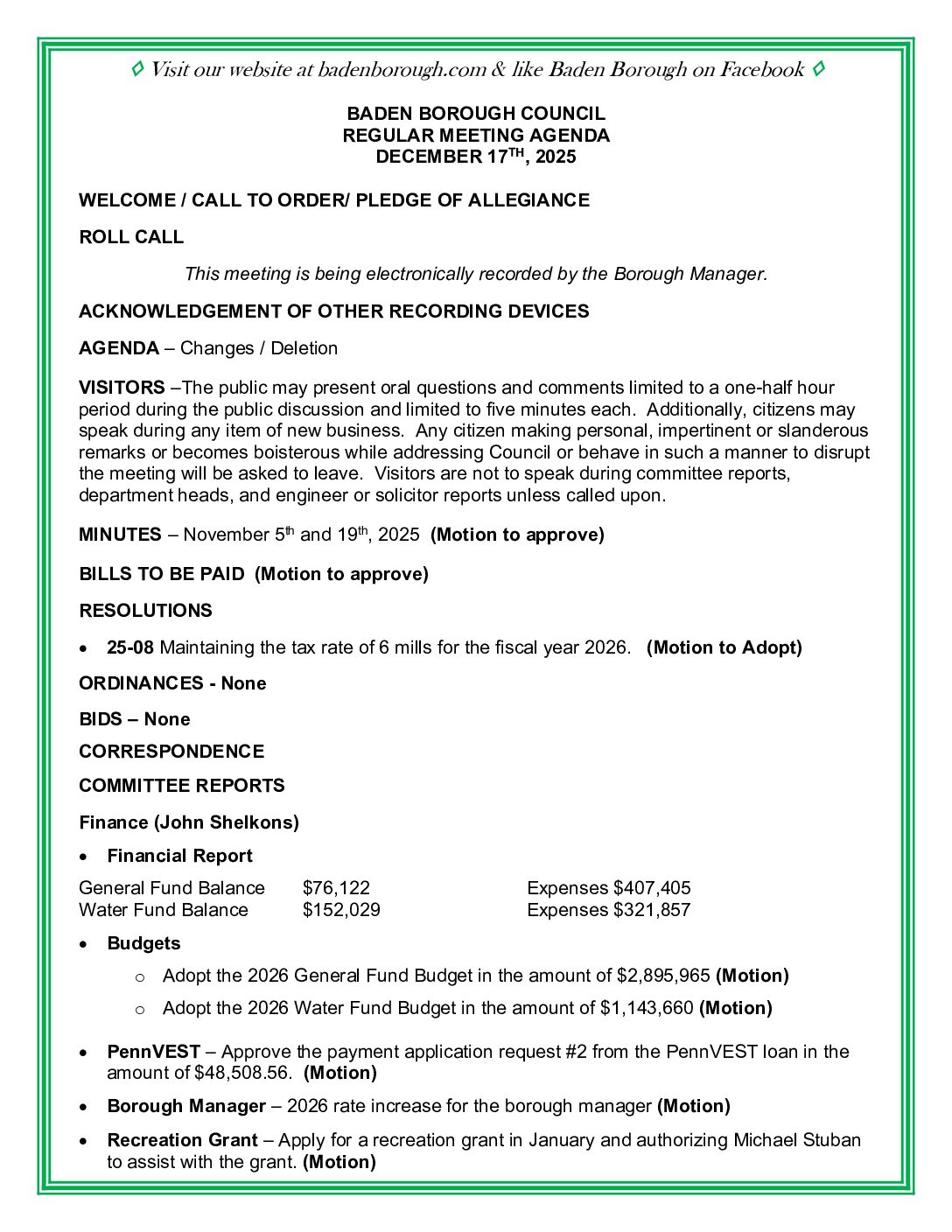 Thumbnail of the first page of 'Council Agenda – December 17th, 2025'