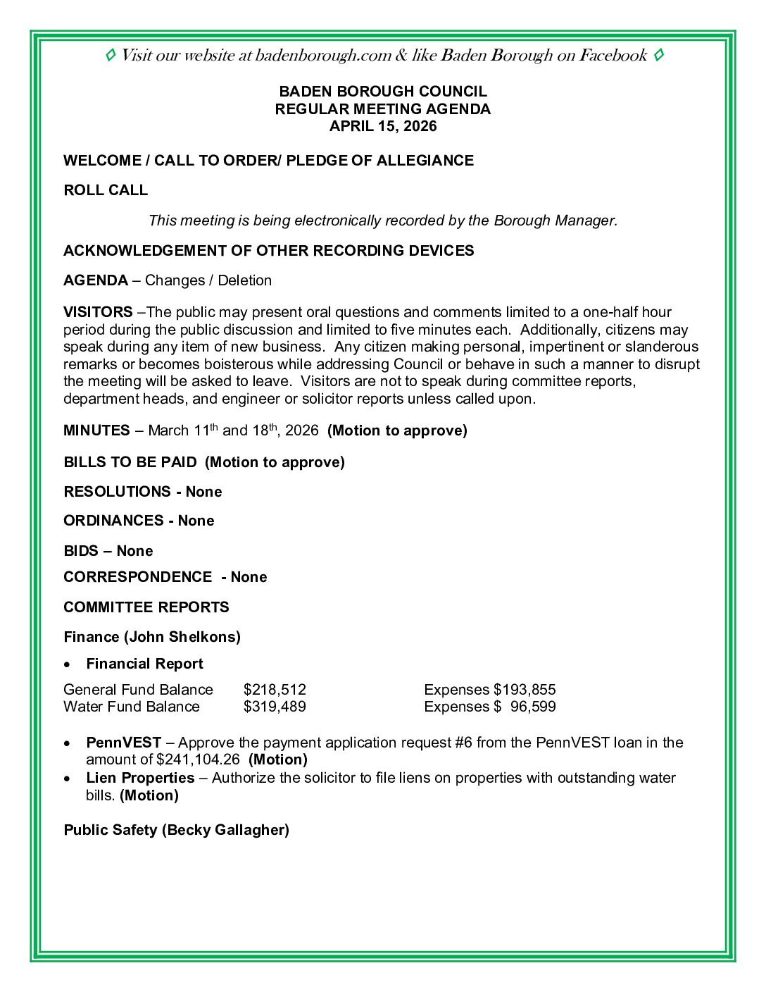 Thumbnail of the first page of 'Council Agenda – April 15th, 2026'