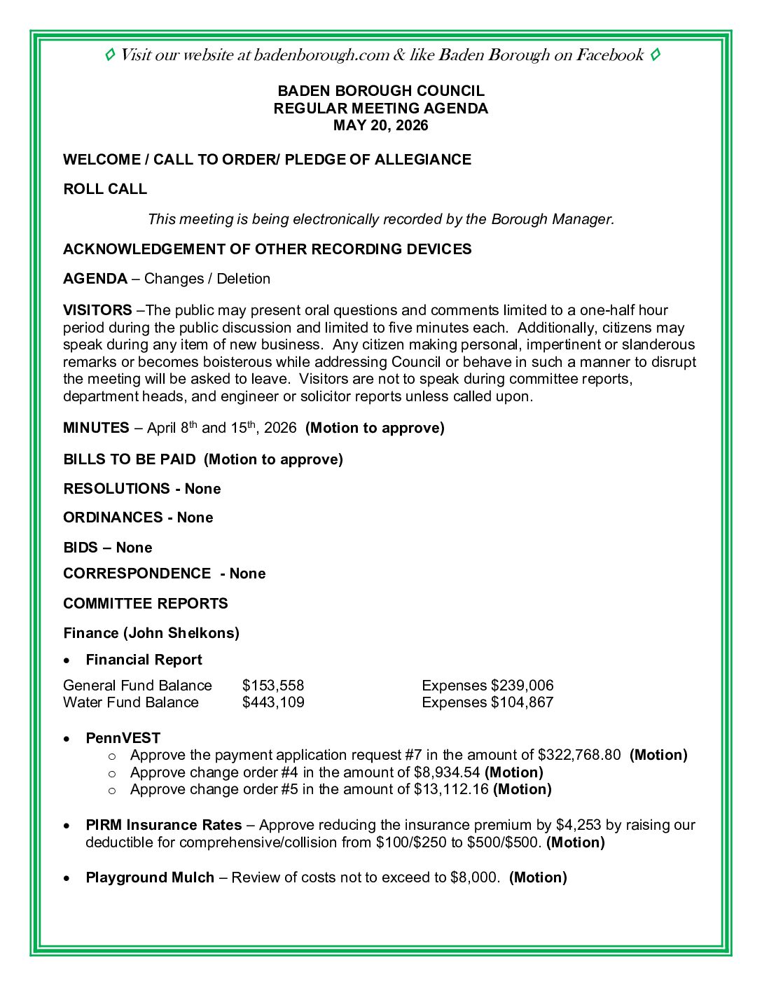 Thumbnail of the first page of 'Council Agenda – May 20th, 2026'