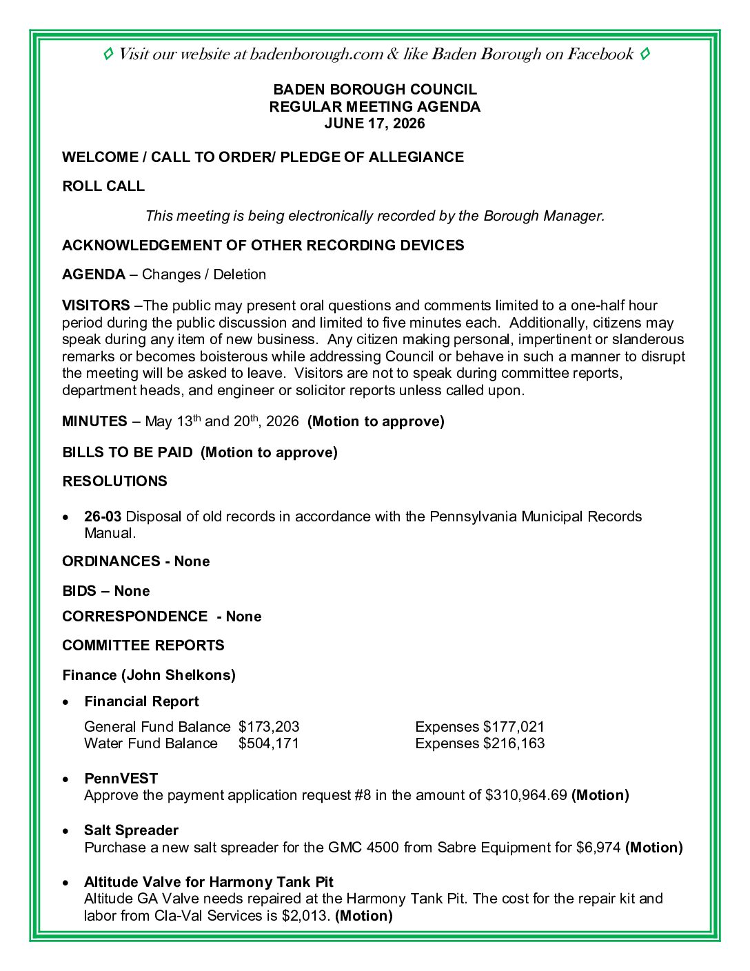 Thumbnail of the first page of 'Council Agenda – June 17th, 2026'