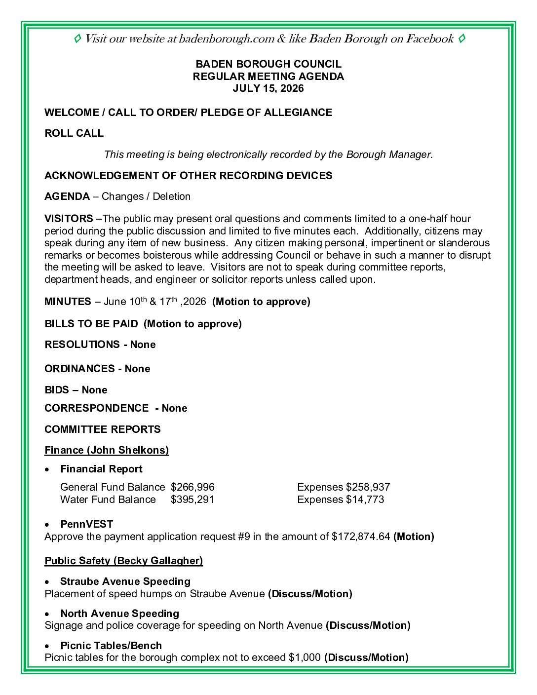 Thumbnail of the first page of 'Council Agenda – July 15th, 2026'