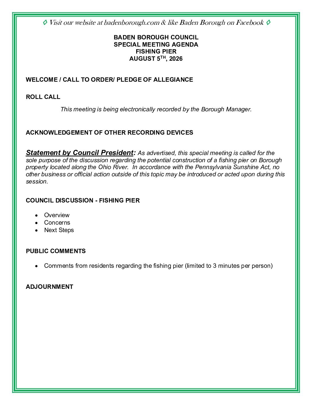 Thumbnail of the first page of 'Council Agenda – August 5th, 2026'
